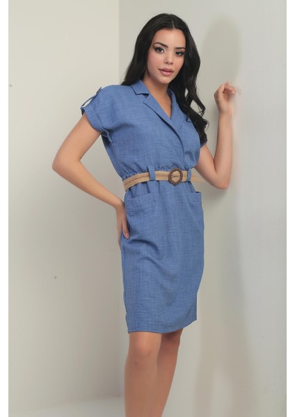 Kadın Torba Cepli Beli Kemerli Elbise