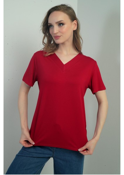 Kadın V Yaka Yırtmaçlı Kısa Kol Bluz modelleri