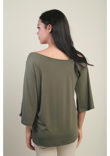 Kadın Tek Omuzlu Fiyonk Taş Baskılı Likralı Bluz fırsatları