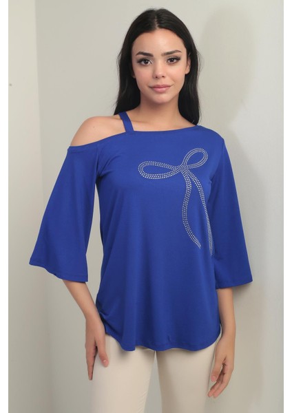 Kadın Tek Omuzlu Fiyonk Taş Baskılı Likralı Bluz fiyatları
