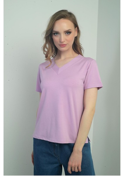 Kadın V Yaka Yırtmaçlı Kısa Kol Bluz modelleri
