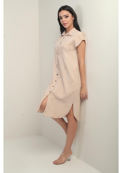 Kadın Yanları Yırtmaçlı Kısa Kollu Kordeneli Cepli Gömlek Elbise modelleri