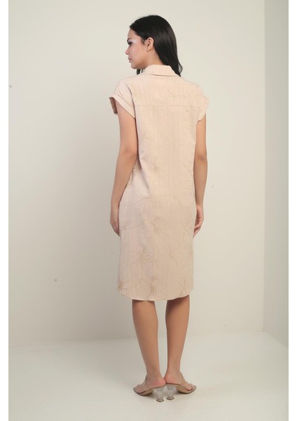 Kadın Yanları Yırtmaçlı Kısa Kollu Kordeneli Cepli Gömlek Elbise fırsatları