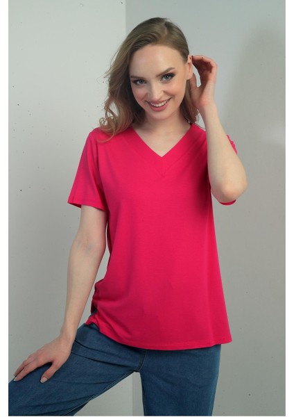 Kadın V Yaka Yırtmaçlı Kısa Kol Bluz fiyatları
