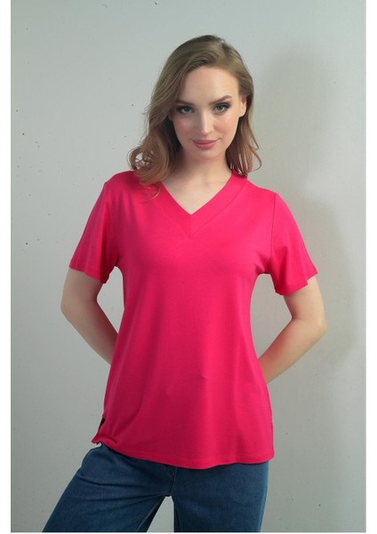 Kadın V Yaka Yırtmaçlı Kısa Kol Bluz modelleri