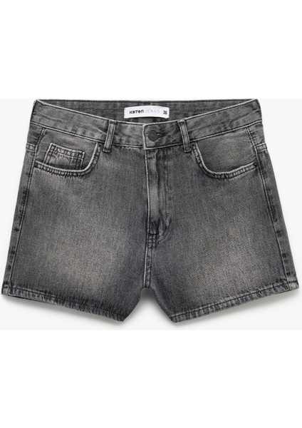 Cepli Kesik Detaylı Pamuklu Denim Şort