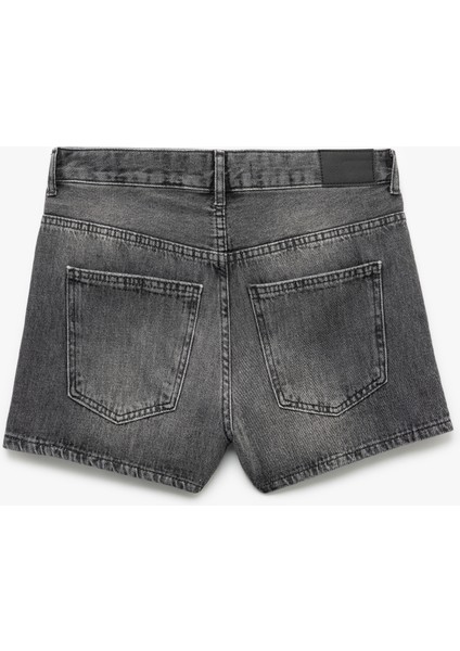 Cepli Kesik Detaylı Pamuklu Denim Şort