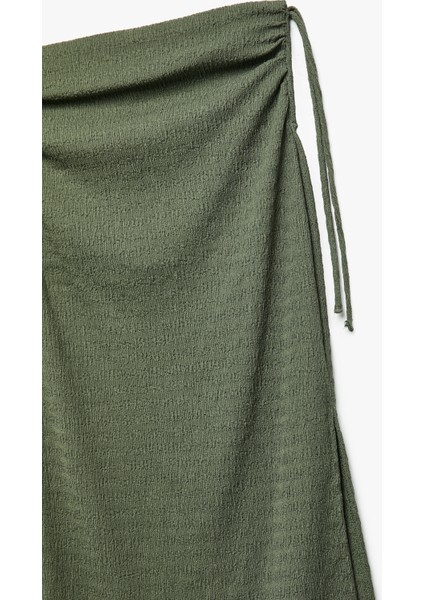 Bürümcük Kumaş Slim Fit Büzgü Detaylı Yırtmaçlı Uzun Etek modelleri