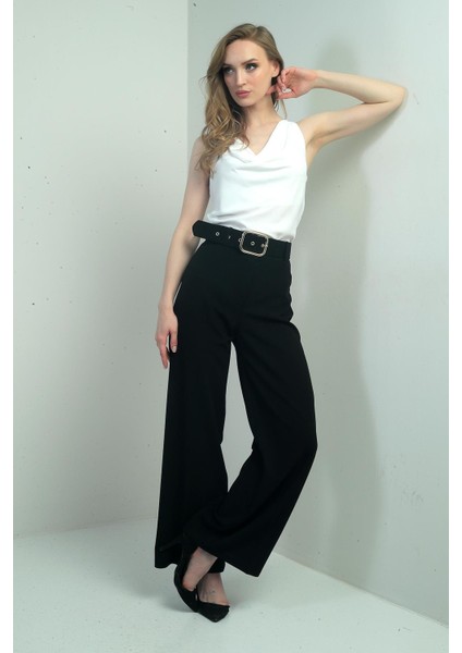 Kadın Scuba Krep Likralı Palazzo Pantolon