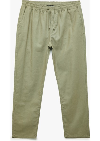 Cep Detaylı Keten Pamuk Karışımlı Beli Bağcıklı Pantolon
