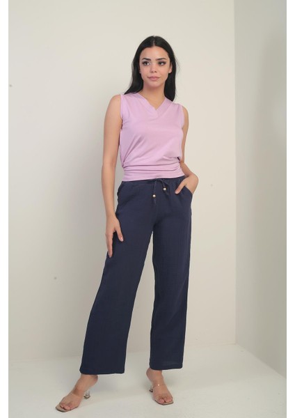 Kadın Müslin Palazzo Beli Lastikli Cepli Pantolon fiyatları