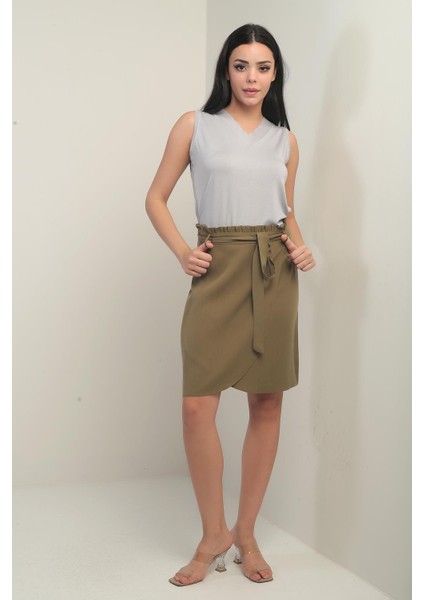 Kadın Beli Kuşaklı Kruvaze Lyocell Kısa Etek fiyatları