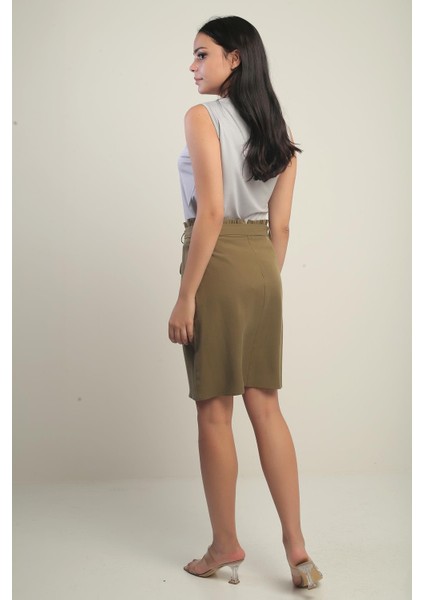Kadın Beli Kuşaklı Kruvaze Lyocell Kısa Etek fırsatları