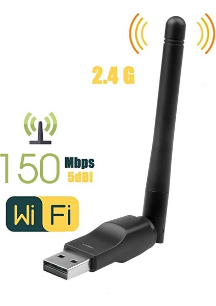 USB Kablosuz Wifi Alıcı Adaptör 5dbi – MT7601 Chipset | Tak-Çalıştır | Pc, Laptop ve Uydu Cihazı Uyumlu
