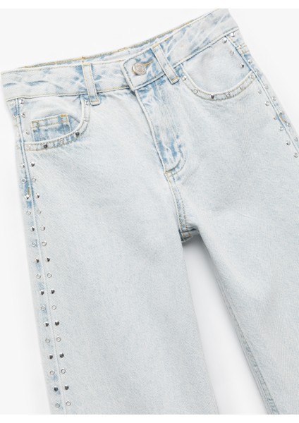Pamuklu Zımba Detaylı Geniş Paça Denim Pantolon modelleri