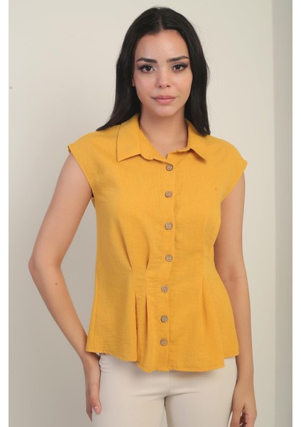 Kadın Beli Pileli Kolsuz Gömlek fiyatları