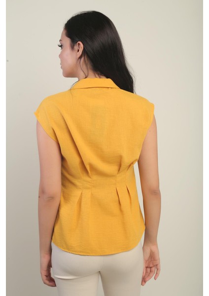 Kadın Beli Pileli Kolsuz Gömlek fırsatları