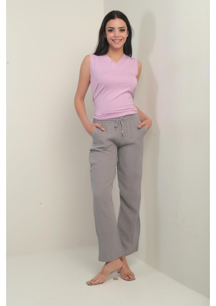 Kadın Müslin Palazzo Beli Lastikli Cepli Pantolon fiyatları