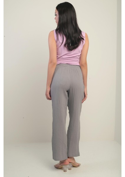 Kadın Müslin Palazzo Beli Lastikli Cepli Pantolon fırsatları