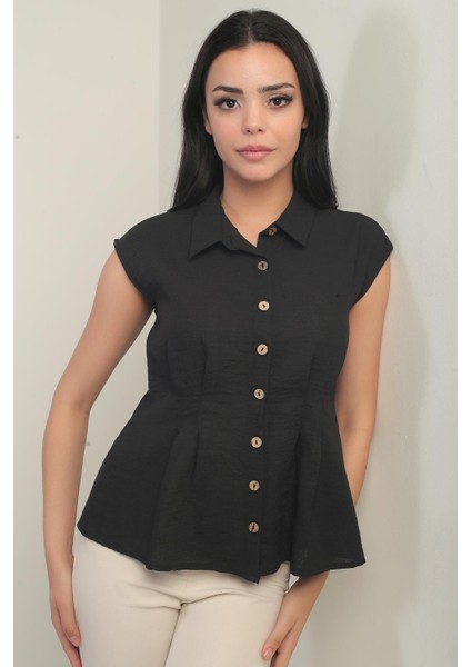 Kadın Beli Pileli Kolsuz Gömlek modelleri