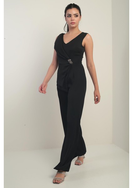 Kadın Ön Arka V Yaka Üst Yelek Görünümlü Bol Paça Tulum fiyatları