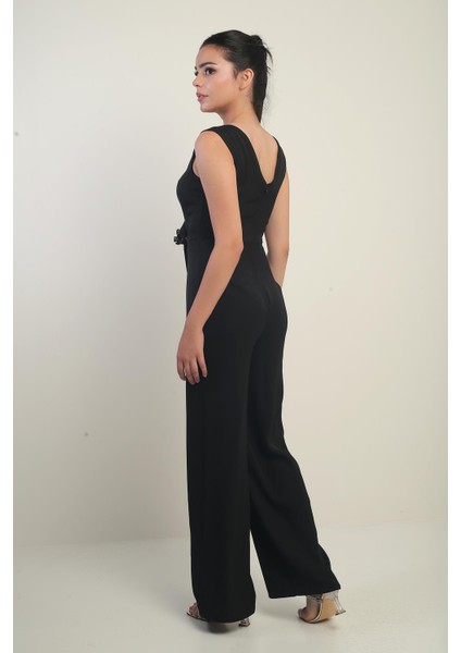 Kadın Ön Arka V Yaka Üst Yelek Görünümlü Bol Paça Tulum fırsatları