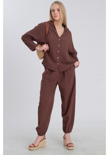 Kadın Keten Gömlek Pantolon Takım