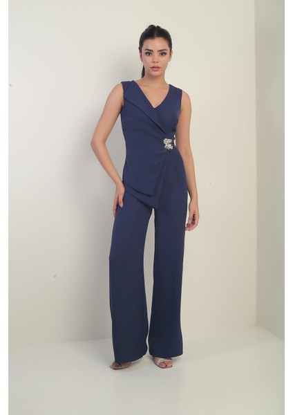 Kadın Ön Arka V Yaka Üst Yelek Görünümlü Bol Paça Tulum fiyatları