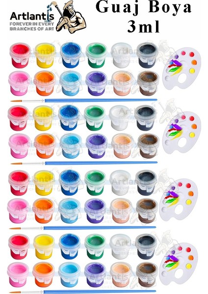 Guaj Boya 3 ml 12 Renk Resim Fırçası ve Paleti 4 Paket Mini Küçük Guaj Boya Etkinlik Boyama Boyası Su Bazlı Resim Okul