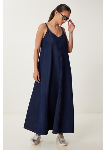 Askılı Denim Çan Elbise