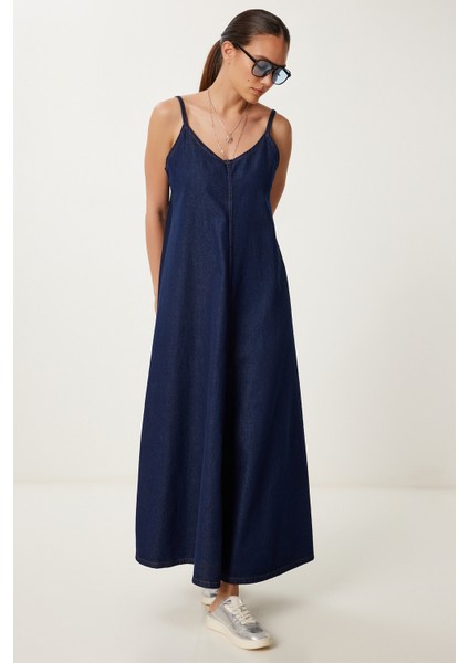 Askılı Denim Çan Elbise