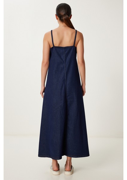 Askılı Denim Çan Elbise