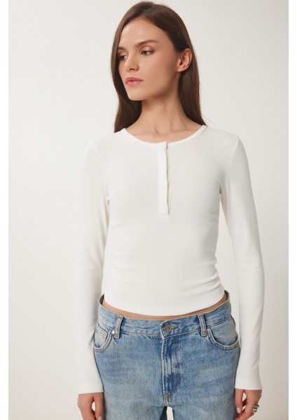 Çıtçıtlı Basic Örme Crop Bluz Kemik LFW0002 fırsatları