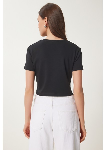 Dantelli Crop Örme Bluz Siyah Beyaz LBV0059 indirimleri