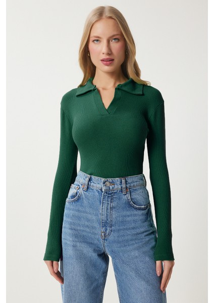 Polo Yaka Fitilli 2'li Paket Örme Bluz