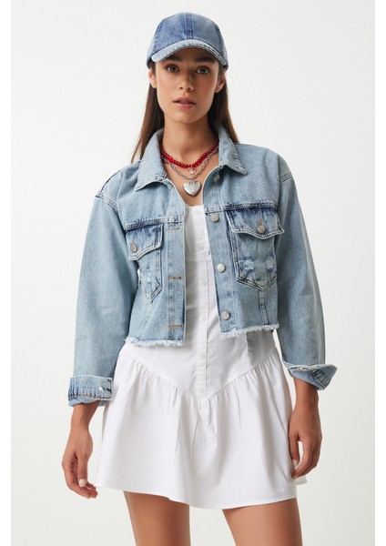 Püskül Detaylı Crop Denim Ceket