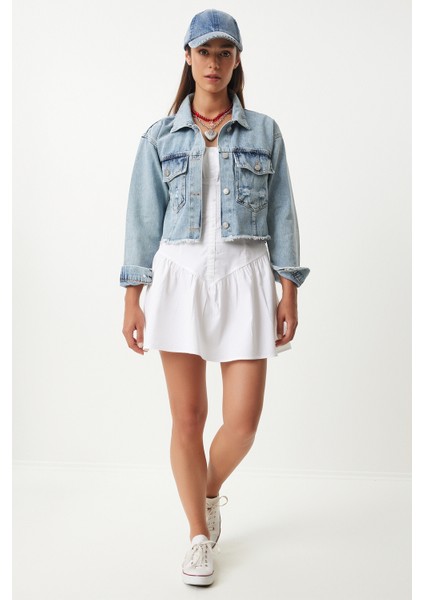 Püskül Detaylı Crop Denim Ceket