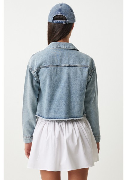 Püskül Detaylı Crop Denim Ceket