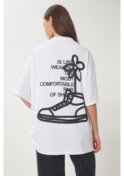 Baskılı Pamuklu Oversize Örme T-Shirt