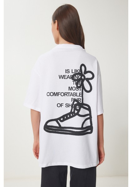 Baskılı Pamuklu Oversize Örme T-Shirt