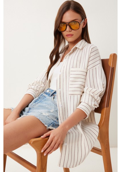 Çizgili Oversize Müslin Gömlek