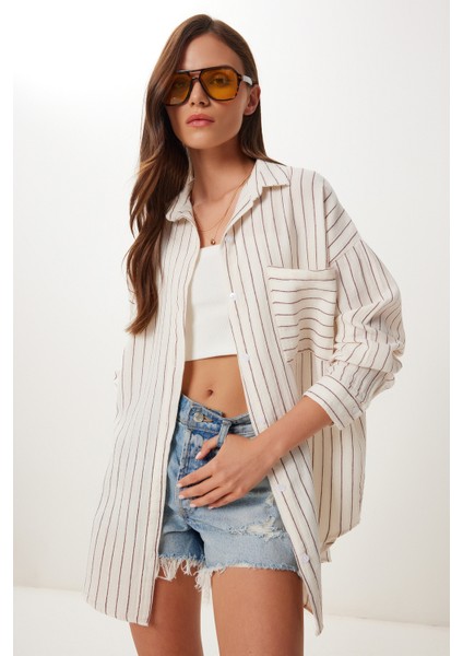 Çizgili Oversize Müslin Gömlek