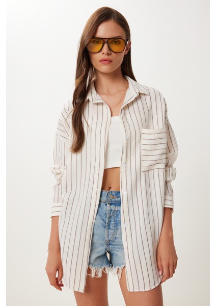 Çizgili Oversize Müslin Gömlek