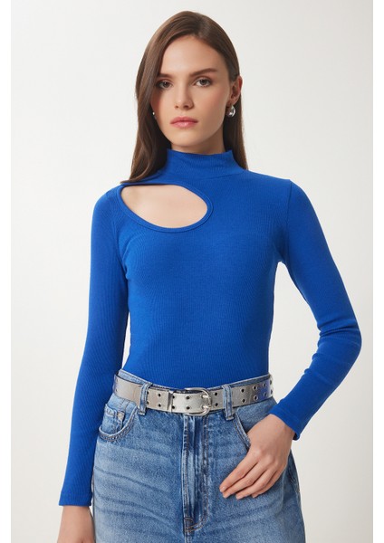 2'li Paket Cut Out Detaylı Fitilli Örme Bluz Koyu Mavi Beyaz LGT0034 fiyatları