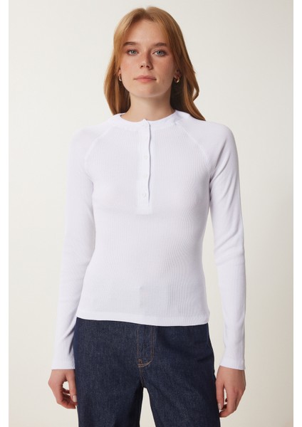 Düğmeli Fitilli Basic Örme Bluz