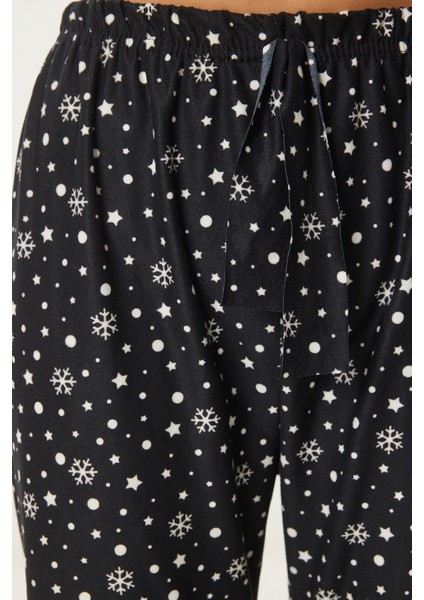 Desenli Yumuşak Dokulu Örme Pijama Altı
