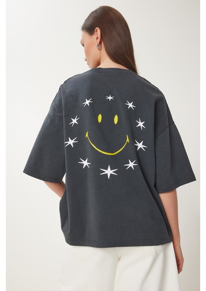 Baskılı Oversize Yıkamalı Örme T-Shirt