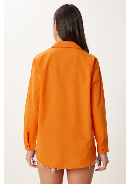 Nakış Detaylı Oversize Keten Gömlek