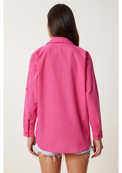 Nakış Detaylı Oversize Keten Gömlek