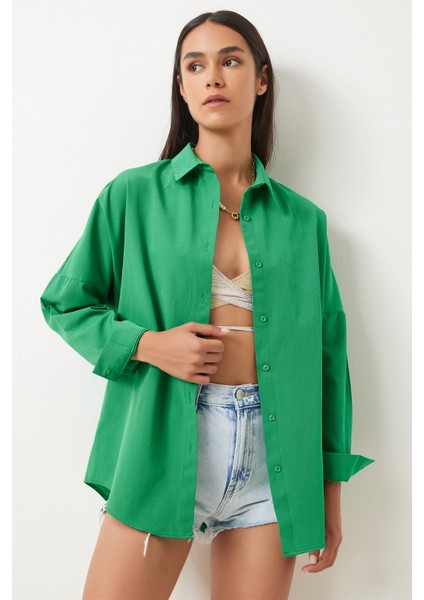 Oversize Basic Gömlek LDD0003 CANLI YEŞİL fiyatları